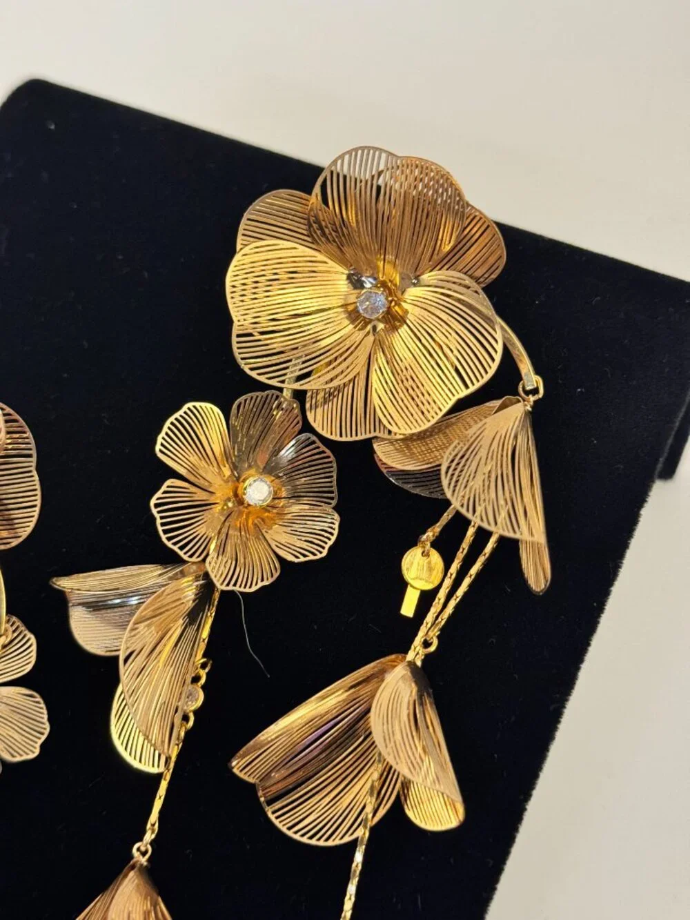 Anthropologie Gold Filigree Floral Cascading Drop Earrings Statement